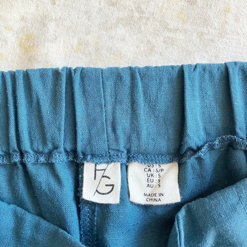 H/G Split Front Pants Womens Sz Small Linen Blend Blue High Rise Wide Leg Slit - Picture 2 of 7